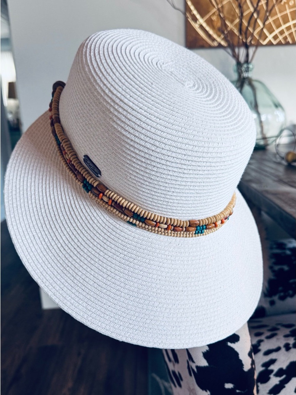 Sun & Sand Beaded Straw Sun Hat in White
